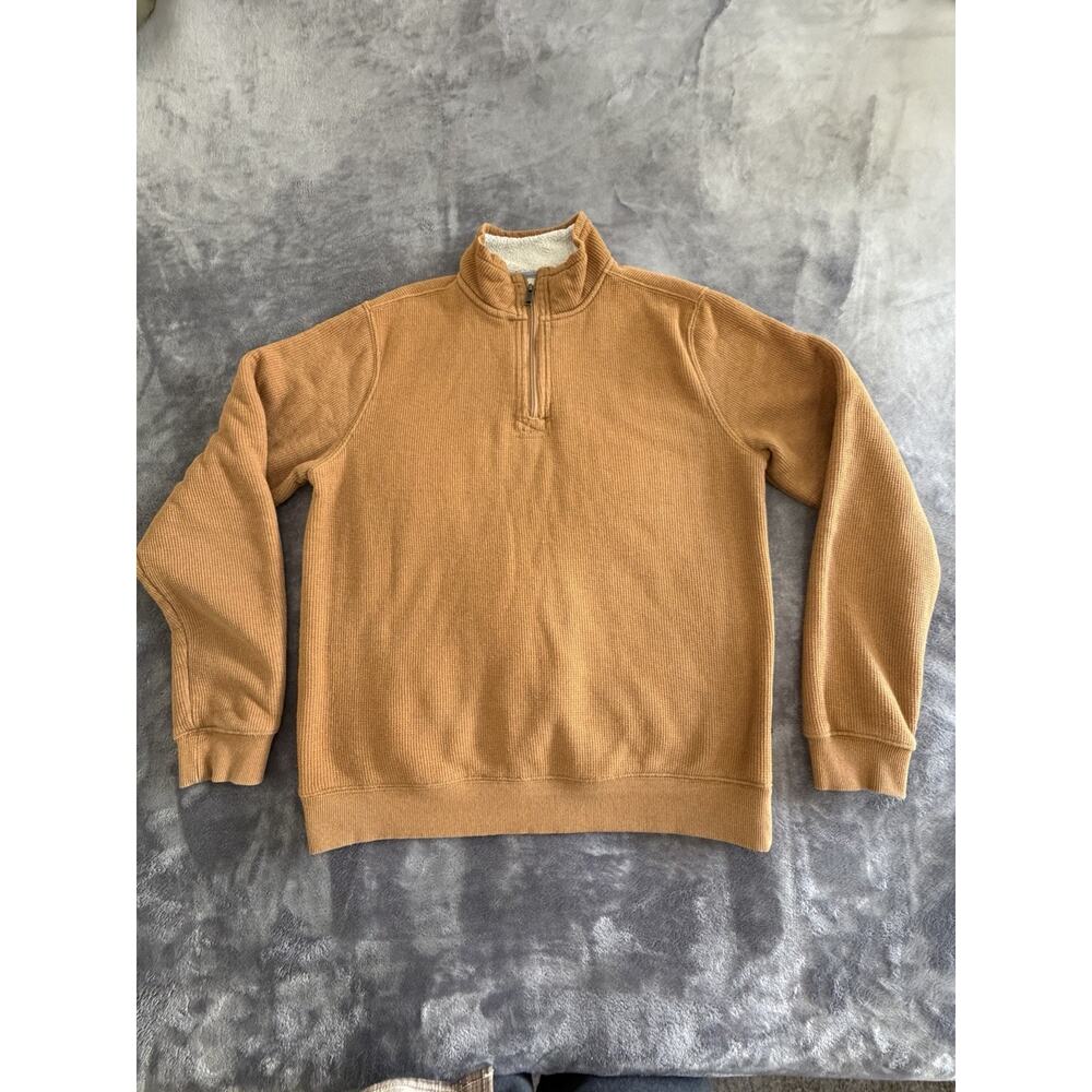 Lee Sherpa Lined Knit 1/4 Zip Mock Neck Pullover Sweatshirt Brown Men's M
